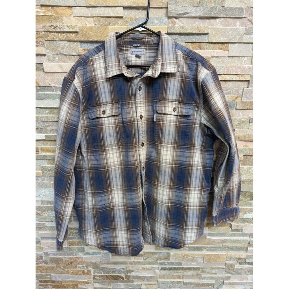 Carhartt Hubbard Long Sleeve Button-Up Shirt Blue/Tan Plaid Men's Size 2XL